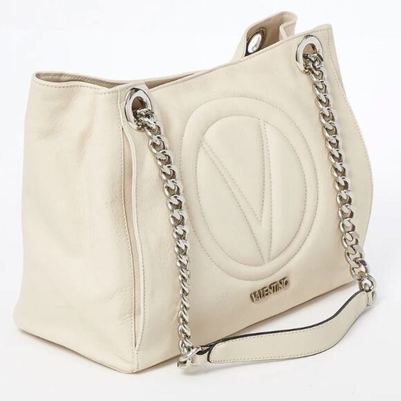 Valentino Cream Milk Silver Luisa Leather Tote Bag (as-is) GS - Picture 1 of 16
